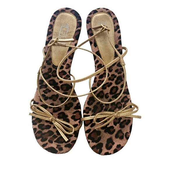 Andrew Stevens Studio Open Toe Leather Strappy Sandal Animal Print Gold Size 7 - Picture 2 of 7
